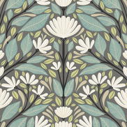 Seabrook Designs Carmela Folk Floral Spirit Grey Wallpaper