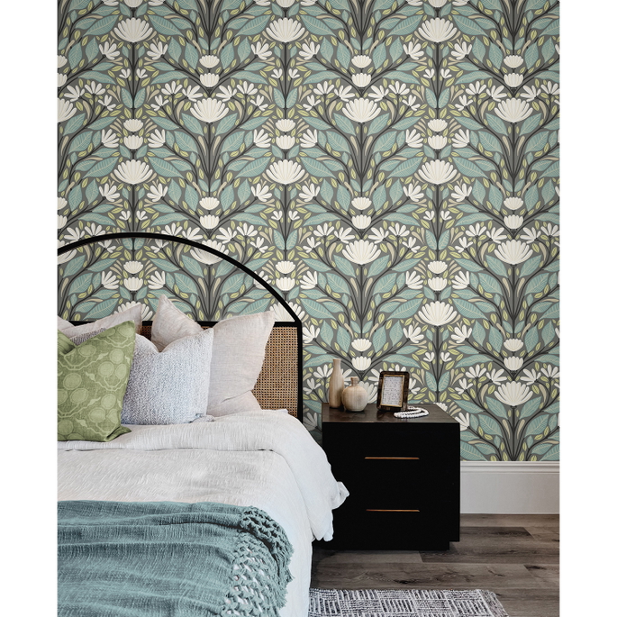 Seabrook Designs Carmela Folk Floral Spirit Grey Wallpaper image 2 of 3
