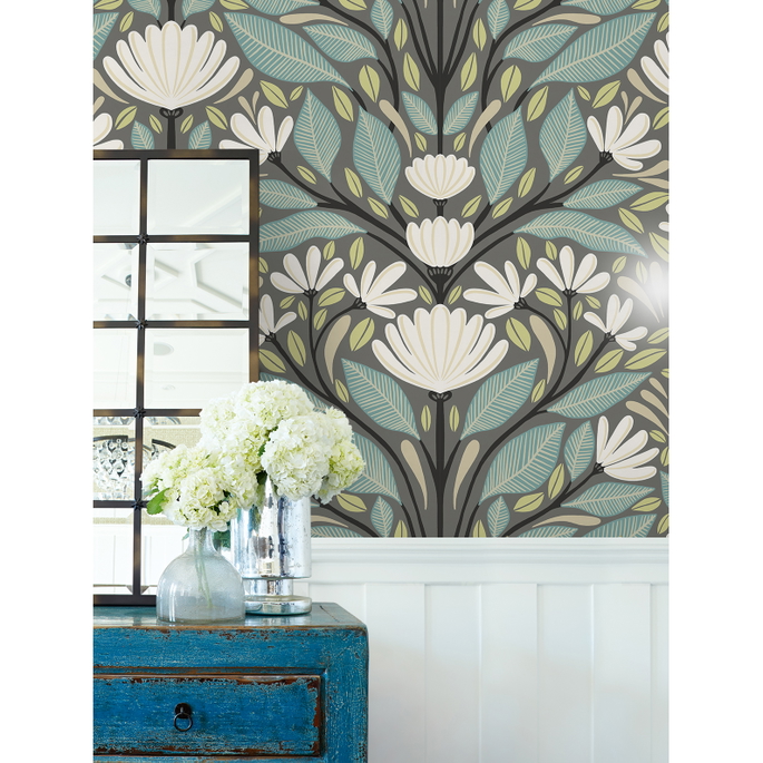 Seabrook Designs Carmela Folk Floral Spirit Grey Wallpaper image 3 of 3
