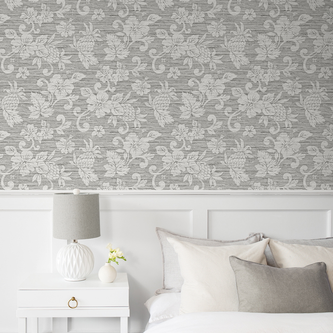 Seabrook Designs Juno Island Floral Half Moon Grey Wallpaper image 2 of 3