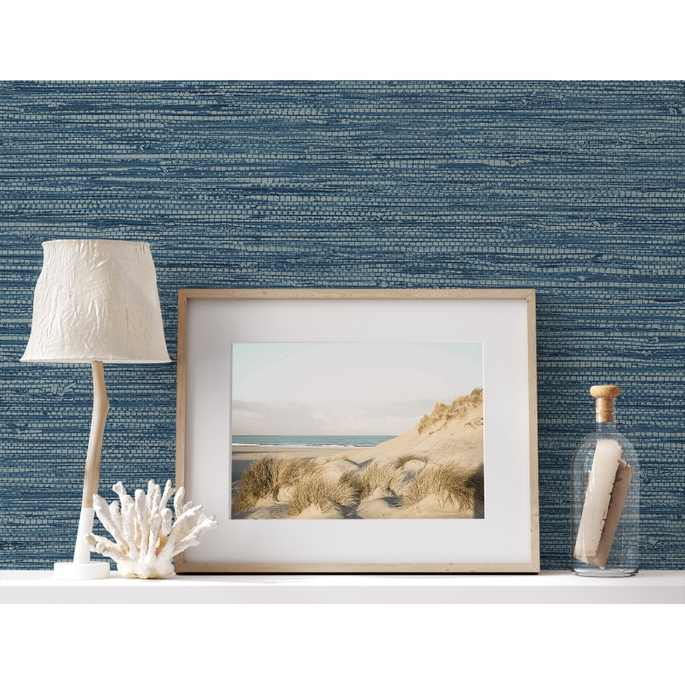 Seabrook Designs Isla Faux Jute Bay Blue Wallpaper image 3 of 3
