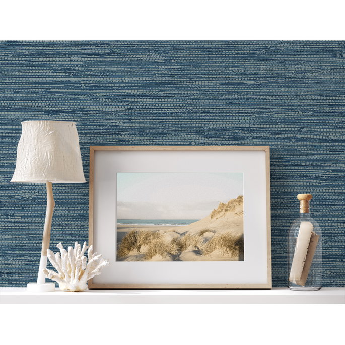 Seabrook Designs Isla Faux Jute Bay Blue Wallpaper image 3 of 3
