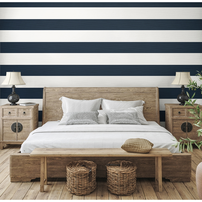 Seabrook Designs Dylan Striped Stringcloth Captin Blue Wallpaper image 2 of 4