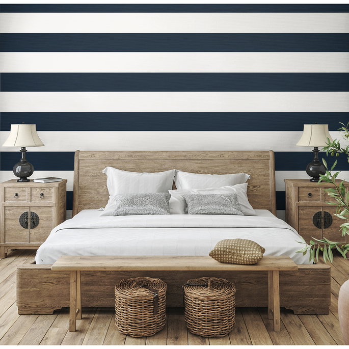 Seabrook Designs Dylan Striped Stringcloth Captin Blue Wallpaper image 2 of 4