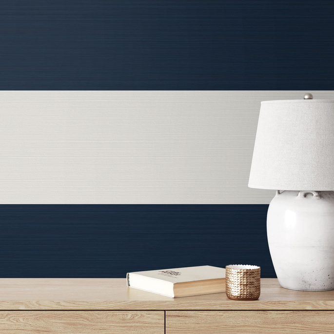 Seabrook Designs Dylan Striped Stringcloth Captin Blue Wallpaper image 4 of 4
