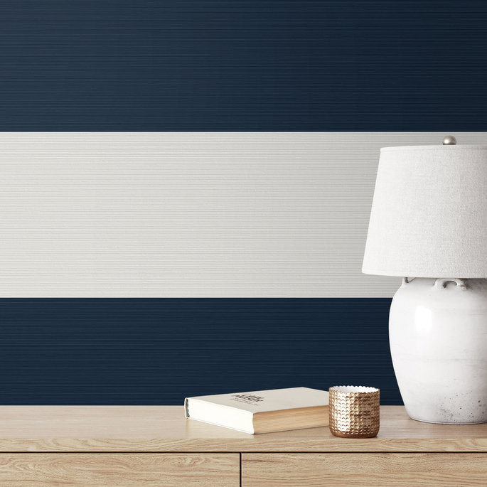 Seabrook Designs Dylan Striped Stringcloth Captin Blue Wallpaper image 4 of 4