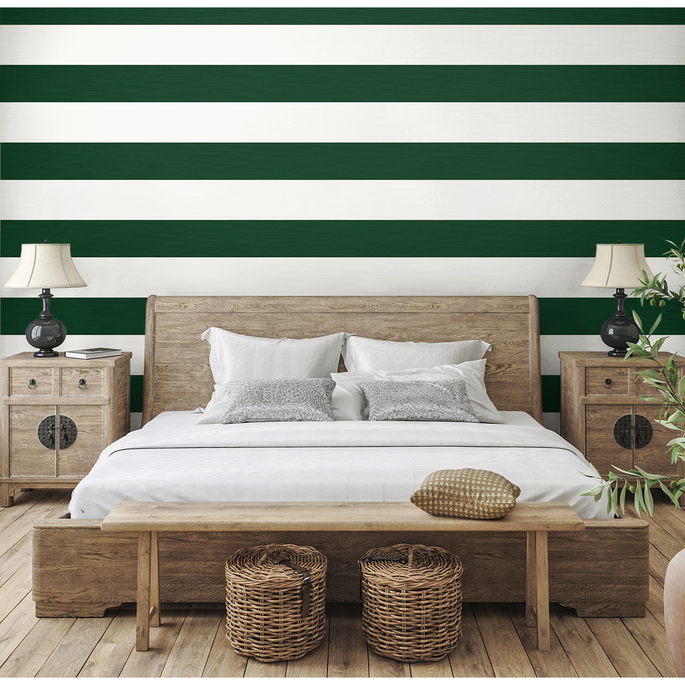 Seabrook Designs Dylan Striped Stringcloth Marine Green Wallpaper image 2 of 4