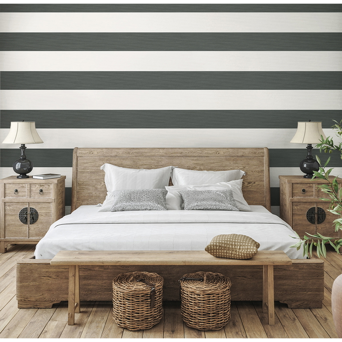 Seabrook Designs Dylan Striped Stringcloth Deep Grey Wallpaper image 2 of 4