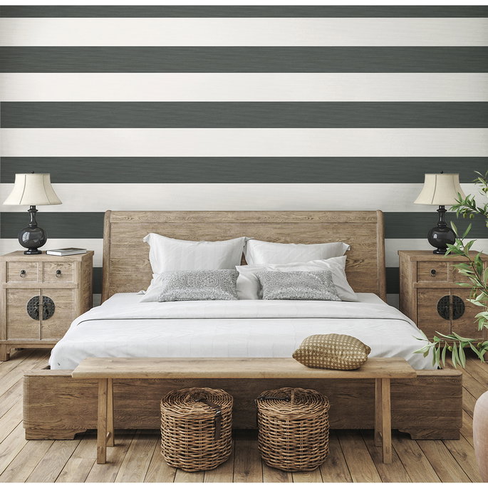 Seabrook Designs Dylan Striped Stringcloth Deep Grey Wallpaper image 2 of 4