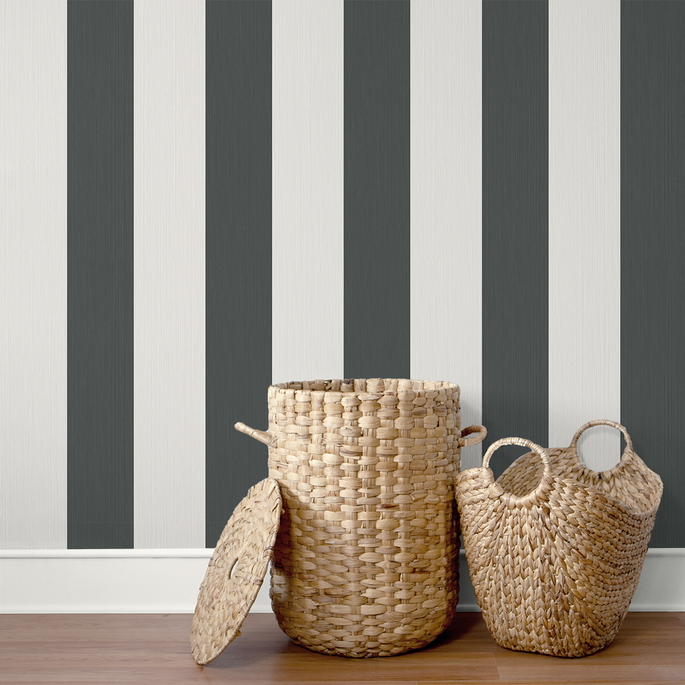 Seabrook Designs Dylan Striped Stringcloth Deep Grey Wallpaper image 3 of 4