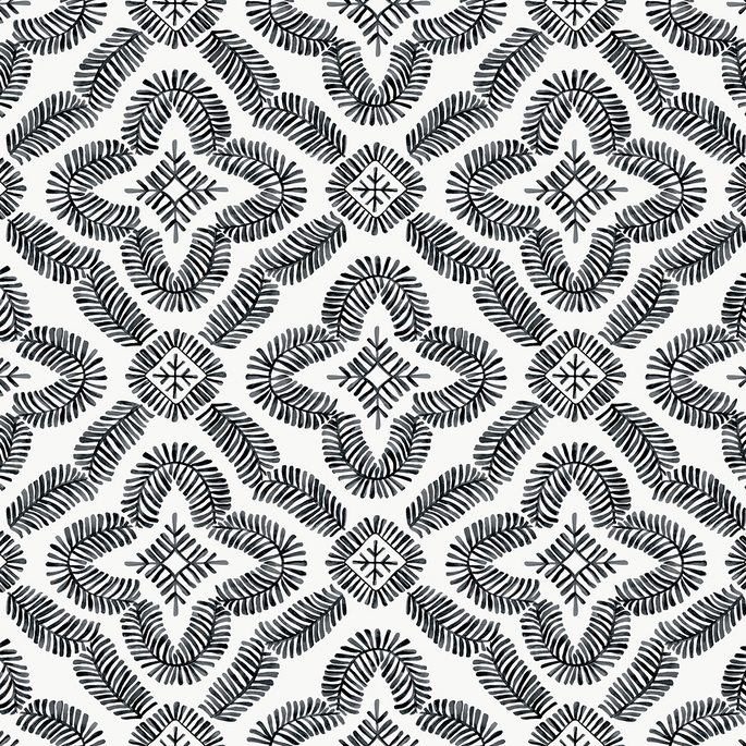 Seabrook Designs Talia Botanical Medallion Black &amp; White Wallpaper image 1 of 3