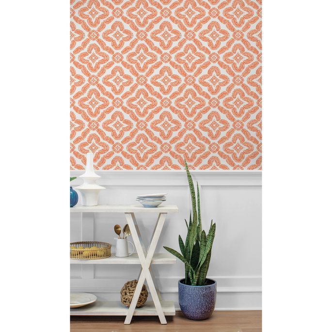 Seabrook Designs Talia Botanical Medallion Salmon Wallpaper image 2 of 3