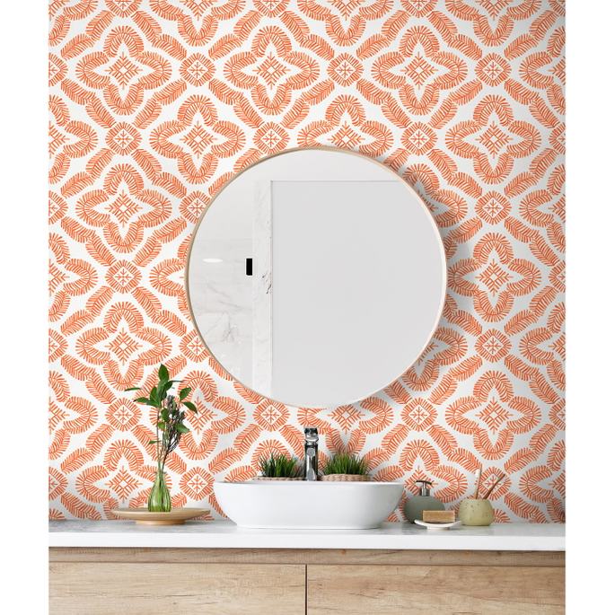 Seabrook Designs Talia Botanical Medallion Salmon Wallpaper image 3 of 3
