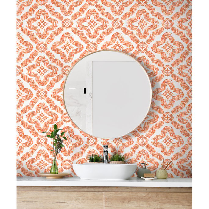 Seabrook Designs Talia Botanical Medallion Salmon Wallpaper image 3 of 3
