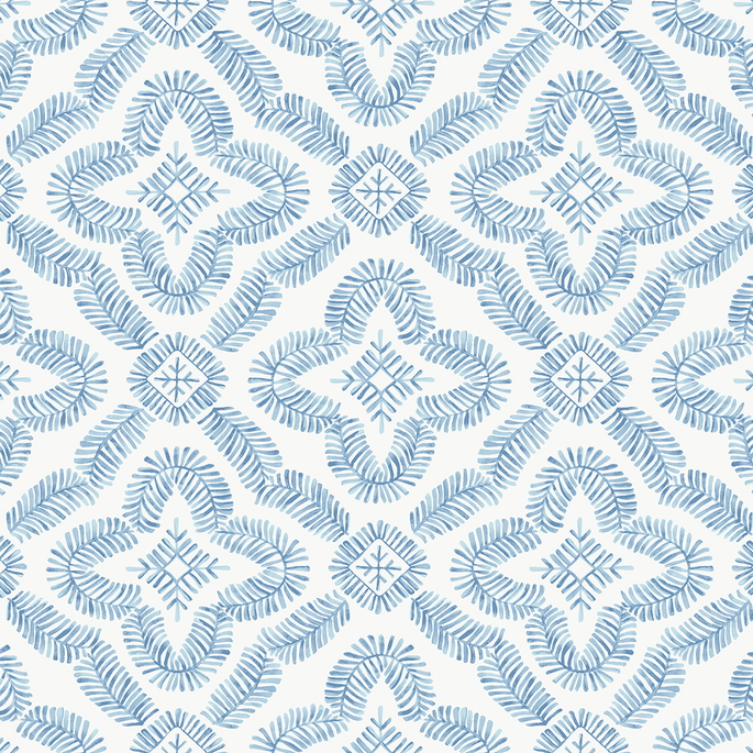 Seabrook Designs Talia Botanical Medallion Breezy Blue Wallpaper image 1 of 3