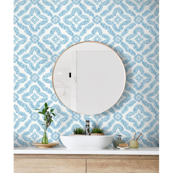 Seabrook Designs Talia Botanical Medallion Breezy Blue Wallpaper image 3 of 3