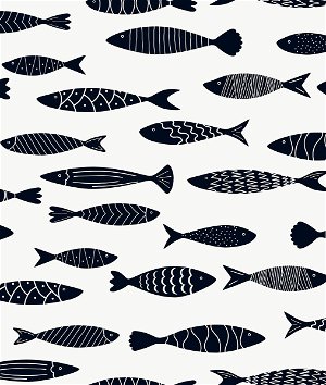Seabrook Designs Bay Fish Black & White Wallpaper