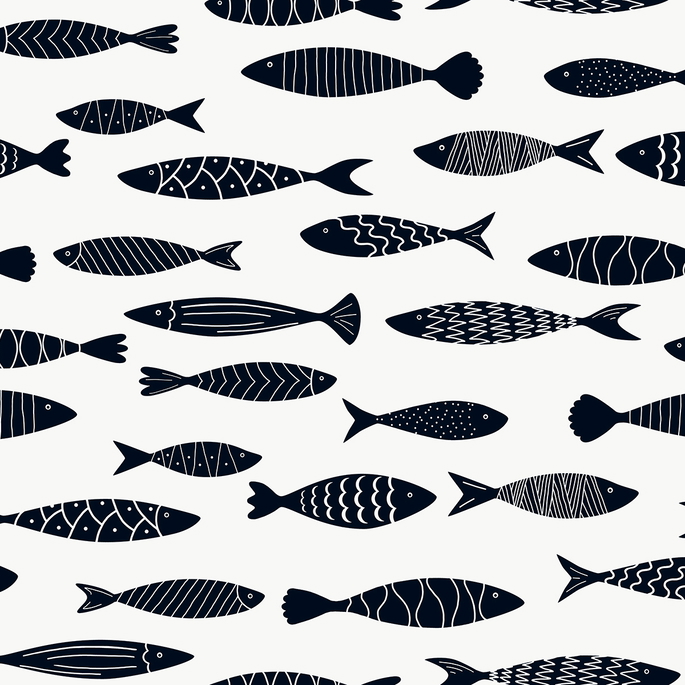 Seabrook Designs Bay Fish Black &amp; White Wallpaper image 1 of 2