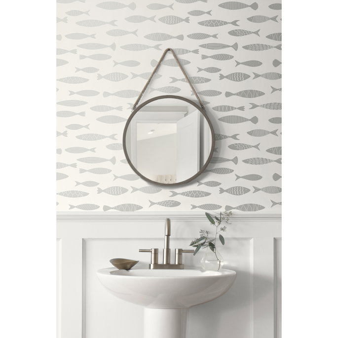 Seabrook Designs Bay Fish Silver Sea Wallpaper image 2 of 3