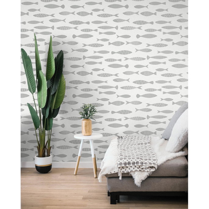 Seabrook Designs Bay Fish Silver Sea Wallpaper image 3 of 3
