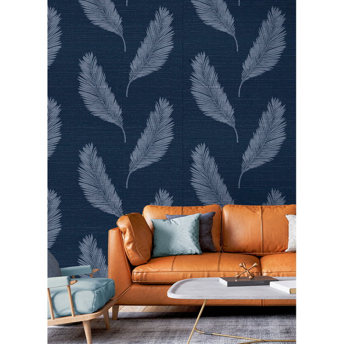 Seabrook Designs Tossed Palm Sisal Grasscloth Midnight Blue Wallpaper image 2 of 2