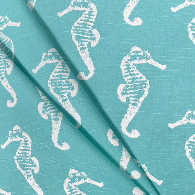 Premier Prints Sea Horse Coastal Blue Slub Fabric image 3 of 5