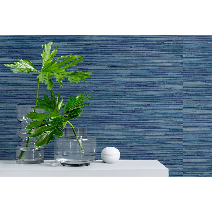 Stacy Garcia Home Peel &amp; Stick Grasscloth Marine Blue Wallpaper image 2 of 5