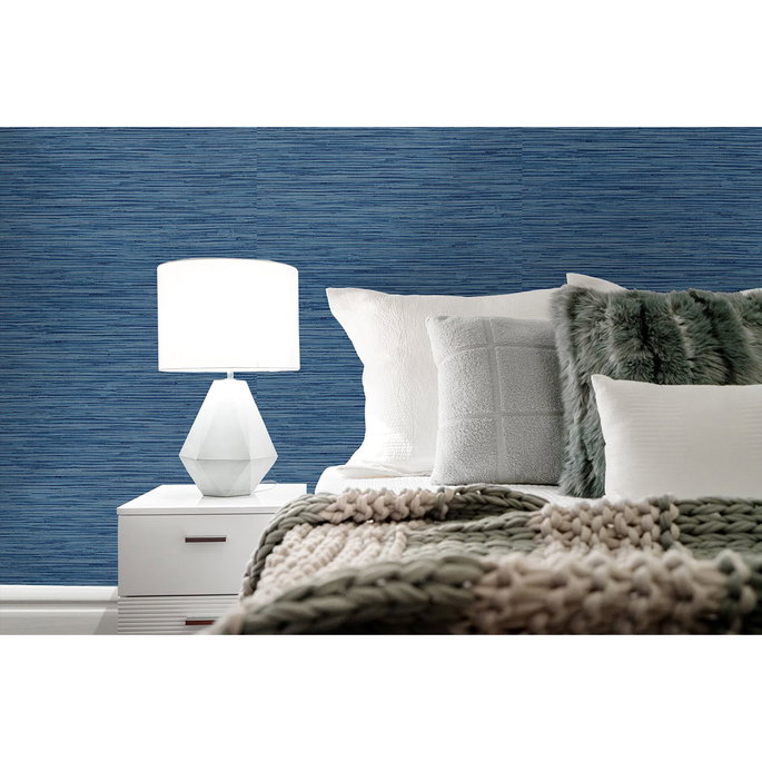 Stacy Garcia Home Peel &amp; Stick Grasscloth Marine Blue Wallpaper image 4 of 5