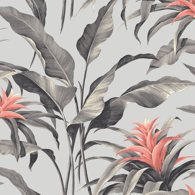 Stacy Garcia Home Peel &amp; Stick Palma Metallic Silver &amp; Coral Wallpaper image 1 of 5