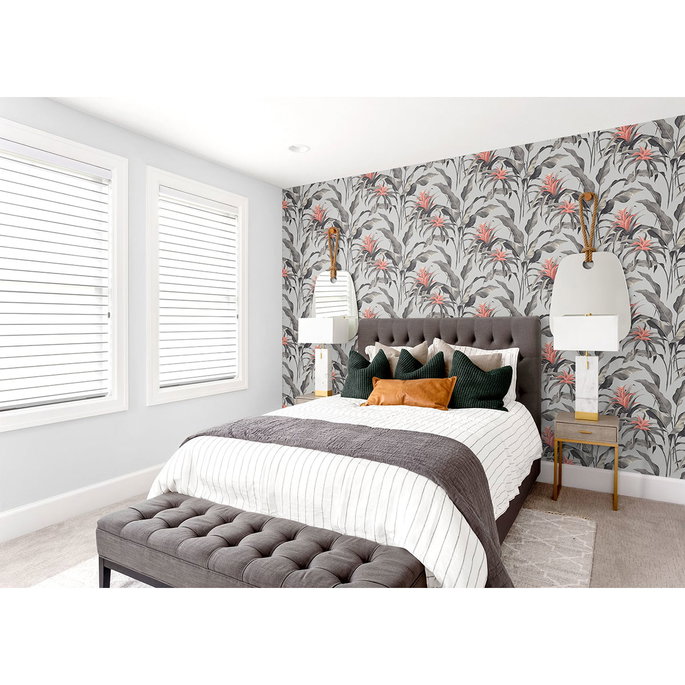 Stacy Garcia Home Peel &amp; Stick Palma Metallic Silver &amp; Coral Wallpaper image 3 of 5