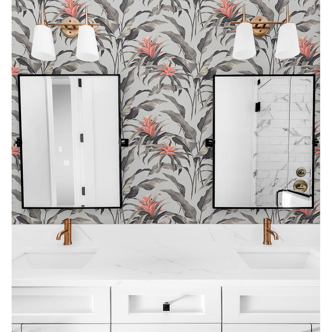 Stacy Garcia Home Peel &amp; Stick Palma Metallic Silver &amp; Coral Wallpaper image 4 of 5
