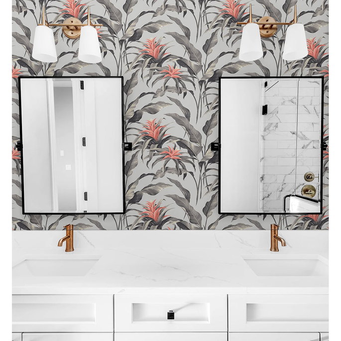 Stacy Garcia Home Peel &amp; Stick Palma Metallic Silver &amp; Coral Wallpaper image 4 of 5