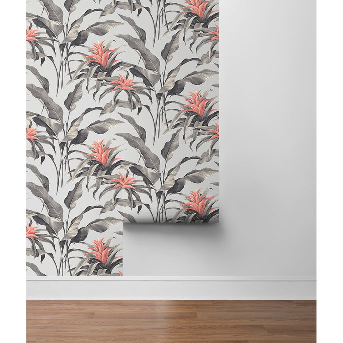 Stacy Garcia Home Peel &amp; Stick Palma Metallic Silver &amp; Coral Wallpaper image 5 of 5