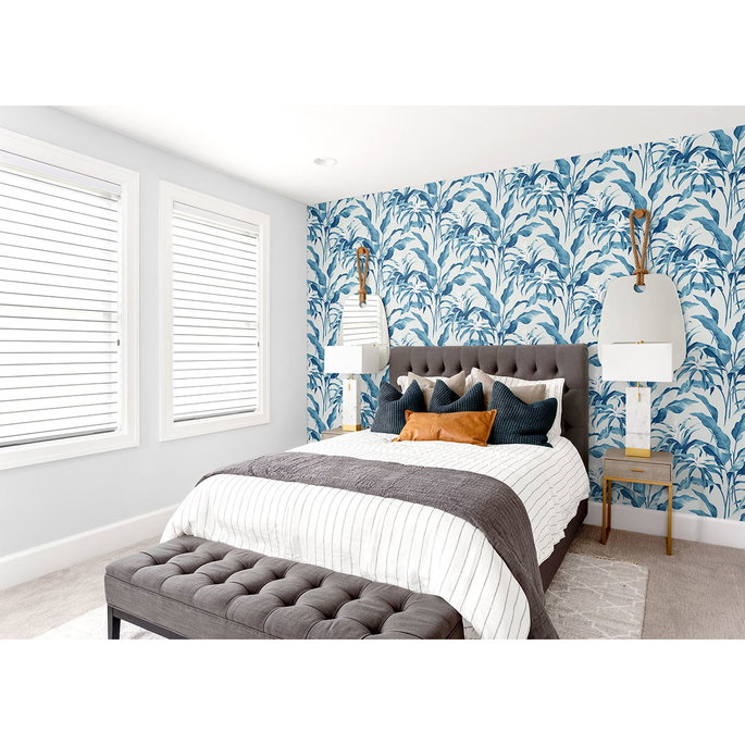 Stacy Garcia Home Peel &amp; Stick Palma Blue Lagoon &amp; Grey Wallpaper image 2 of 4