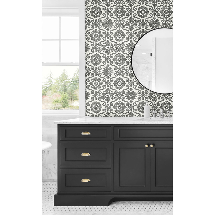 Stacy Garcia Home Peel &amp; Stick Augustine Charcoal &amp; Linen Wallpaper image 3 of 5
