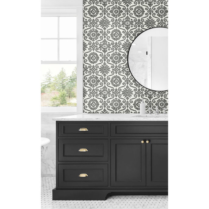 Stacy Garcia Home Peel &amp; Stick Augustine Charcoal &amp; Linen Wallpaper image 3 of 5