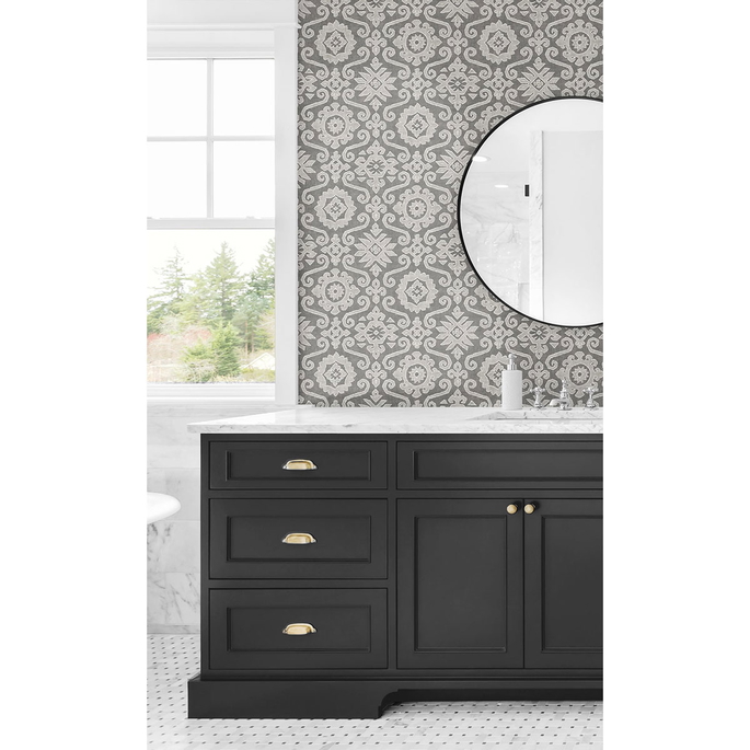 Stacy Garcia Home Peel &amp; Stick Augustine Pewter &amp; Stone Wallpaper image 3 of 5