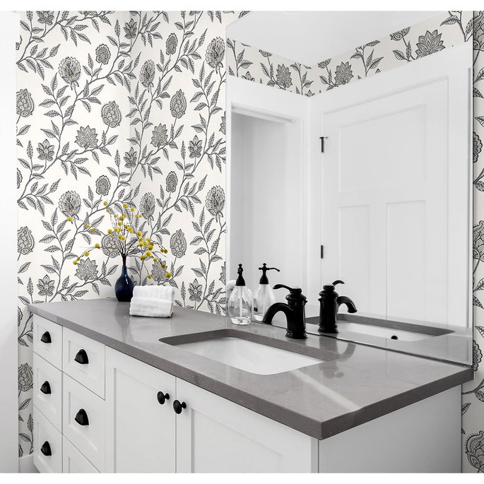 Stacy Garcia Home Peel &amp; Stick Jaclyn Charcoal &amp; Sandstone Wallpaper image 3 of 4