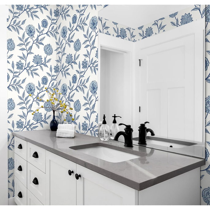 Stacy Garcia Home Peel &amp; Stick Jaclyn Blue Lagoon Wallpaper image 3 of 4