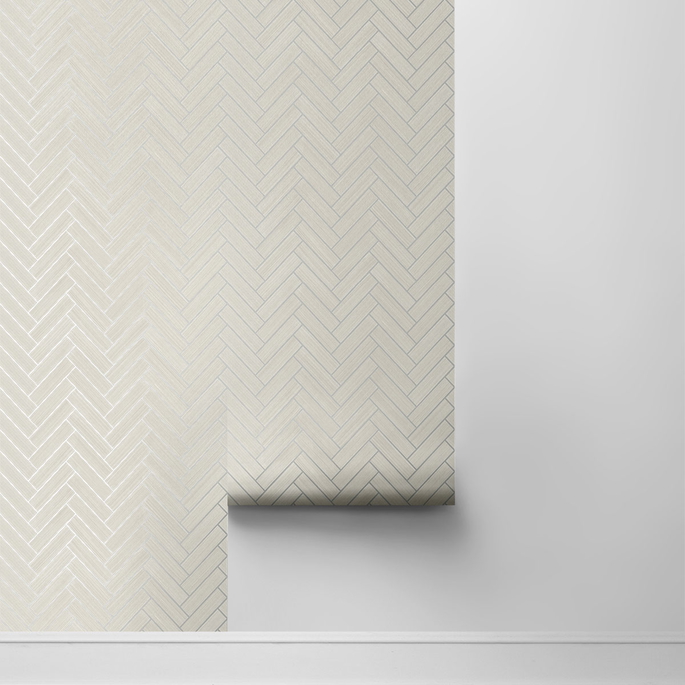 Stacy Garcia Home Peel &amp; Stick Herringbone Inlay Lunar Grey &amp; Metallic Silver Wallpaper image 4 of 5