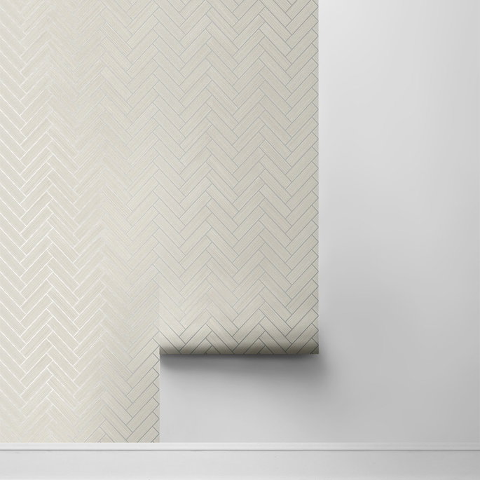 Stacy Garcia Home Peel &amp; Stick Herringbone Inlay Lunar Grey &amp; Metallic Silver Wallpaper image 4 of 5