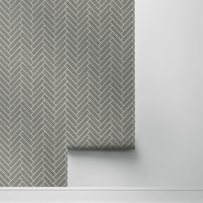 Stacy Garcia Home Peel &amp; Stick Herringbone Inlay Graphite &amp; Metallic Silver Wallpaper image 4 of 5