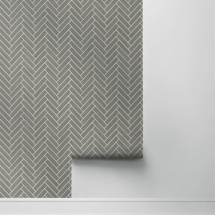 Stacy Garcia Home Peel &amp; Stick Herringbone Inlay Graphite &amp; Metallic Silver Wallpaper image 4 of 5