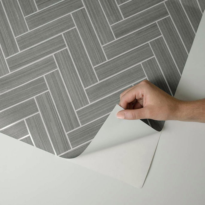 Stacy Garcia Home Peel &amp; Stick Herringbone Inlay Graphite &amp; Metallic Silver Wallpaper image 5 of 5