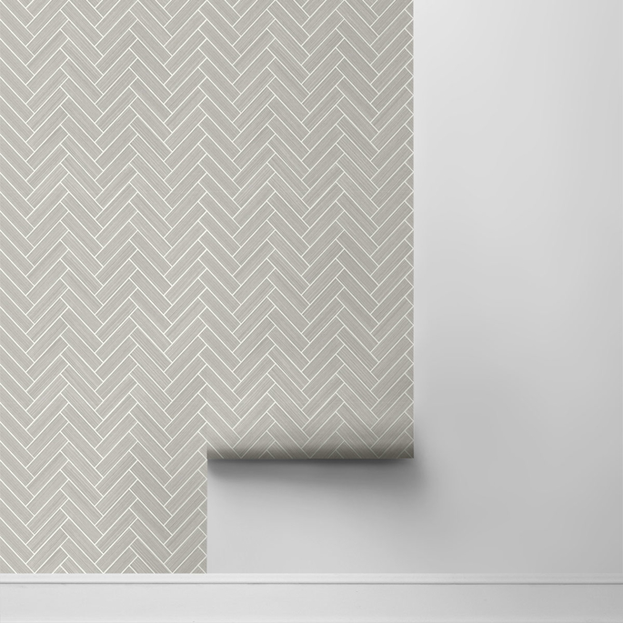 Stacy Garcia Home Peel &amp; Stick Herringbone Inlay Warm Stone &amp; Metallic Pearl Wallpaper image 4 of 5