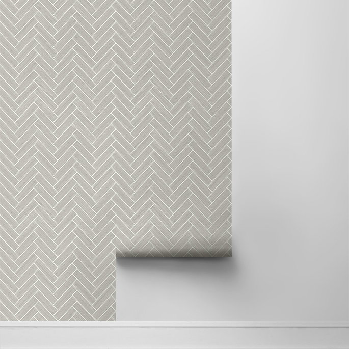 Stacy Garcia Home Peel &amp; Stick Herringbone Inlay Warm Stone &amp; Metallic Pearl Wallpaper image 4 of 5