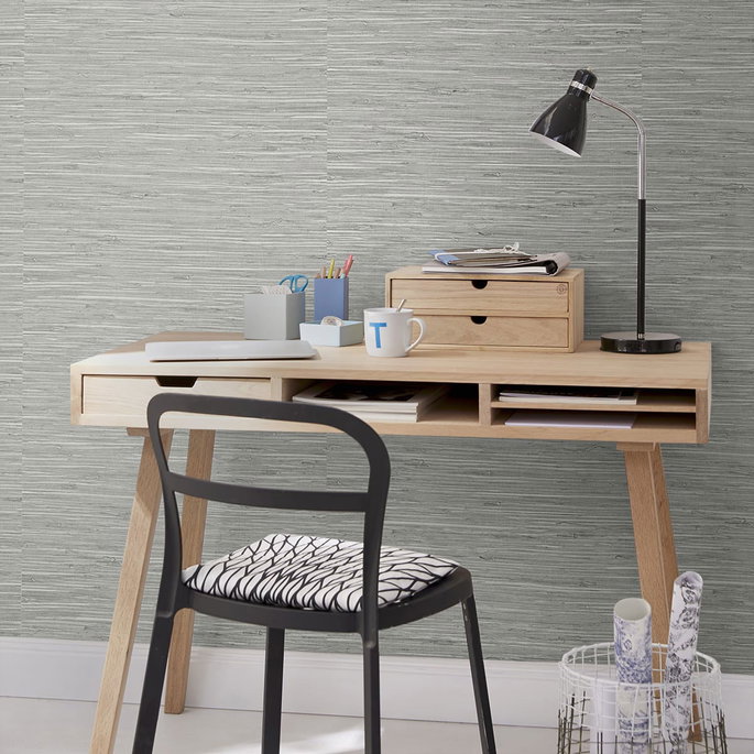 Stacy Garcia Home Peel &amp; Stick Saybrook Faux Rushcloth Cove Grey &amp; Metallic Silver Wallpaper image 3 of 5