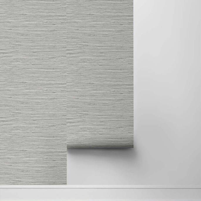 Stacy Garcia Home Peel &amp; Stick Saybrook Faux Rushcloth Cove Grey &amp; Metallic Silver Wallpaper image 4 of 5