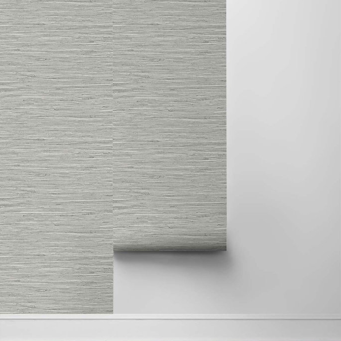 Stacy Garcia Home Peel &amp; Stick Saybrook Faux Rushcloth Cove Grey &amp; Metallic Silver Wallpaper image 4 of 5