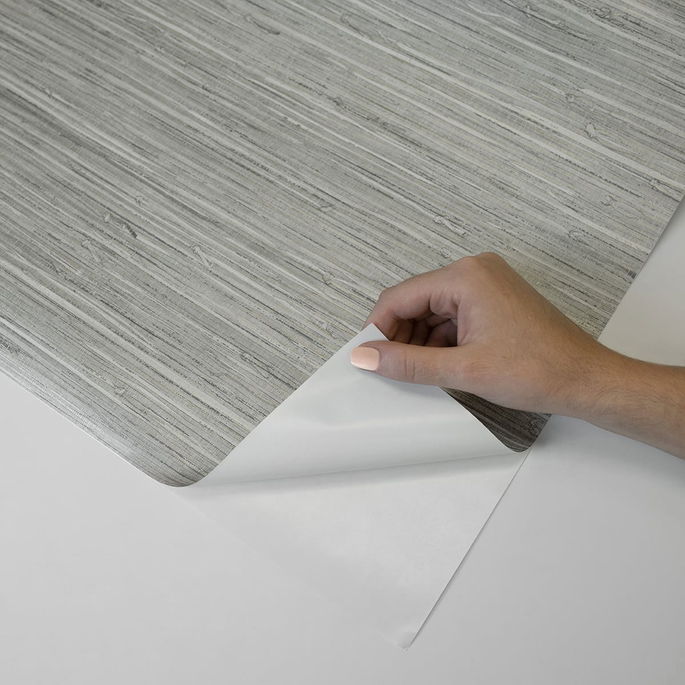 Stacy Garcia Home Peel &amp; Stick Saybrook Faux Rushcloth Cove Grey &amp; Metallic Silver Wallpaper image 5 of 5